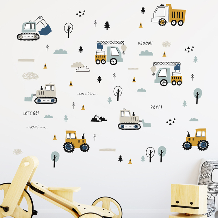 Sticker Autocolant Perete Copii, Tractoare, Utilaje, Camion, Excavator, 50x90 cm, Aida HER® [3]