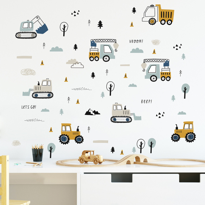 Sticker Autocolant Perete Copii, Tractoare, Utilaje, Camion, Excavator, 50x90 cm, Aida HER® [5]