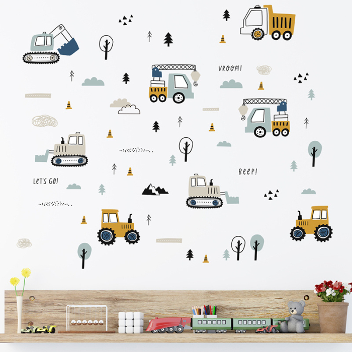 Sticker Autocolant Perete Copii, Tractoare, Utilaje, Camion, Excavator, 50x90 cm, Aida HER® [4]