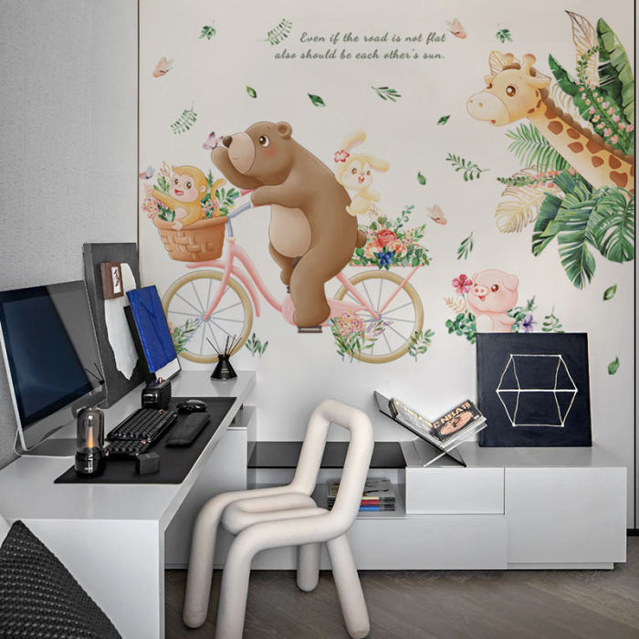 Sticker Autocolant Perete Copii, Urs pe Bicicleta, Iepuras, Maimuta, Porc, Girafa, 70x100 cm, Aida HER® [4]