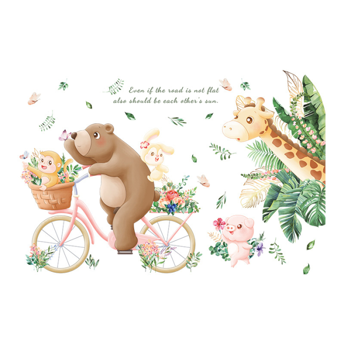 Sticker Autocolant Perete Copii, Urs pe Bicicleta, Iepuras, Maimuta, Porc, Girafa, 70x100 cm, Aida HER® [1]