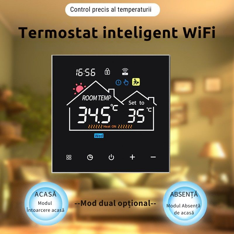 Termostat Inteligent pentru Centrală, Smart WIFI cu Display LCD, Control prin Aplicație Mobilă și Vocal (Alexa, Tuya, SmartLife), Programabil, Prindere în Doza de Perete [6]