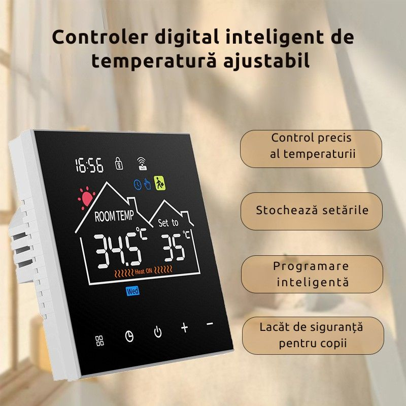Termostat Inteligent pentru Centrală, Smart WIFI cu Display LCD, Control prin Aplicație Mobilă și Vocal (Alexa, Tuya, SmartLife), Programabil, Prindere în Doza de Perete [4]