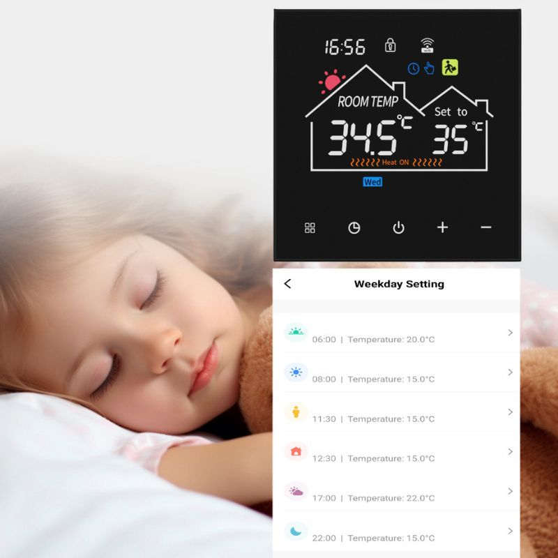 Termostat Inteligent pentru Centrală, Smart WIFI cu Display LCD, Control prin Aplicație Mobilă și Vocal (Alexa, Tuya, SmartLife), Programabil, Prindere în Doza de Perete [8]