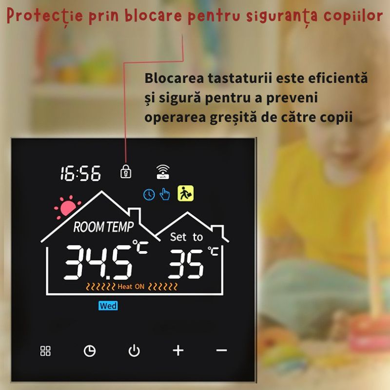 Termostat Inteligent pentru Centrală, Smart WIFI cu Display LCD, Control prin Aplicație Mobilă și Vocal (Alexa, Tuya, SmartLife), Programabil, Prindere în Doza de Perete [7]