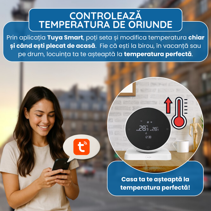 Termostat inteligent WiFi pentru centrală, Wireless, Compatibil Tuya, Google Home & Alexa [5]