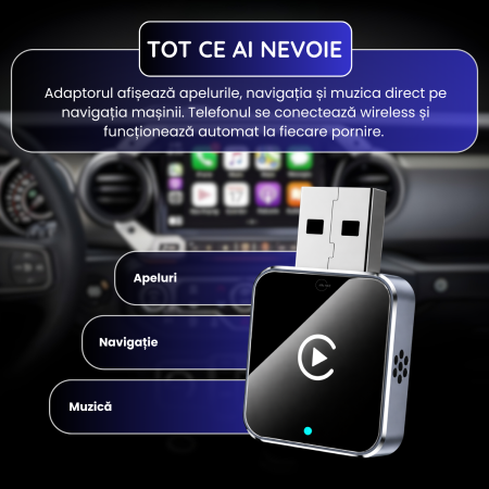 Adaptor Wireless 2-in-1, pentru CarPlay si Android Auto, USB / USB-C, Conectare Fara Cablu, Gri [3]