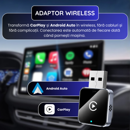 Adaptor Wireless 2-in-1, pentru CarPlay si Android Auto, USB / USB-C, Conectare Fara Cablu, Gri [1]