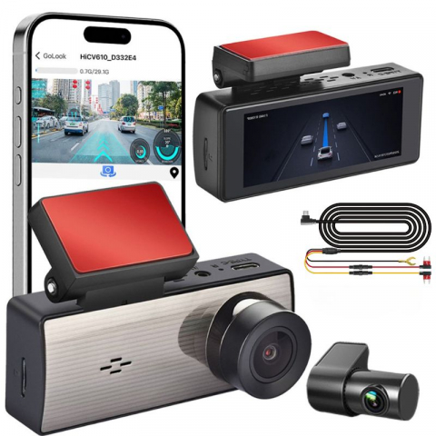 Auto - Cameră Auto de Bord Duală 2K + Cameră Spate Full HD, DashCam DVR Ultra HD, Ecran LCD 3.16”, Wi-Fi, Super Night Vision, G-Senzor, Monitorizare Parcare, Unghi 140°, Alimentare ACC la Panoul de Sigurante