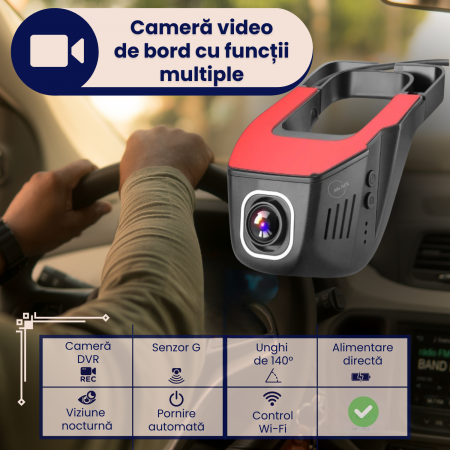 Auto - Camera Auto DVR, 4K, 2160P, Dashcam UHD, Discreta, Parking Monitor, 140°, Wi-Fi, Night Vision, G-Senzor, Alimentare Directa la Panoul de Sigurante (ACC)