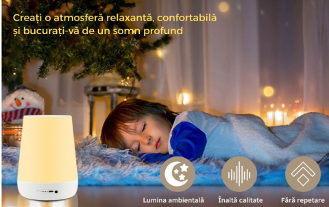 Disipozitiv Sunete Albe, 34 Sunete pentru Bebelusi, Copii si Adulti, Lumina de Veghe RGB, Bluetooth, Incarcare USB-C, Timer, Control din Aplicatia Mobila, White Noise [2]