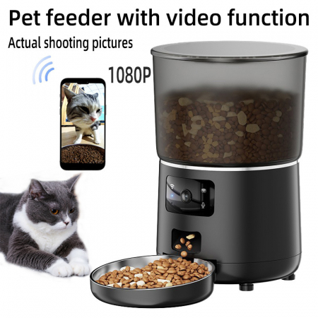 Diverse - Hranitor Automat pentru Pisici și Câini, 4L – Cameră Video Full HD, Control prin Aplicație, Programabil, Dialog Vocal, Negru