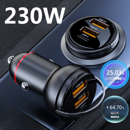 Incarcatoare telefoane - Incarcator Auto 230W, USB 1/USB 2 Output 20V/5A, USB-C Output 5V/3.1A, Negru