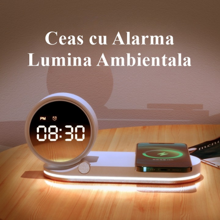 Incarcator Wireless Rapid, 15W Fast Charger cu Ceas Digital, Alarma si Lumina Ambientala Reglabila, Aida HER® [1]