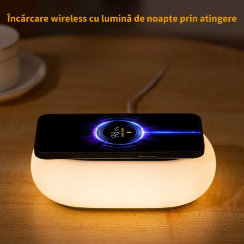 Incarcator Wireless Rapid, 15W Fast Charger, Lampa RGB cu Led Portabila, Lumina Ambientala Reglabila [2]