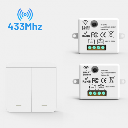 Electrice & Smart Home - Intrerupator Dublu Fara Fir si 2 Controllere Wireless Inteligente, Control al Luminilor si Aparatelor, Alb