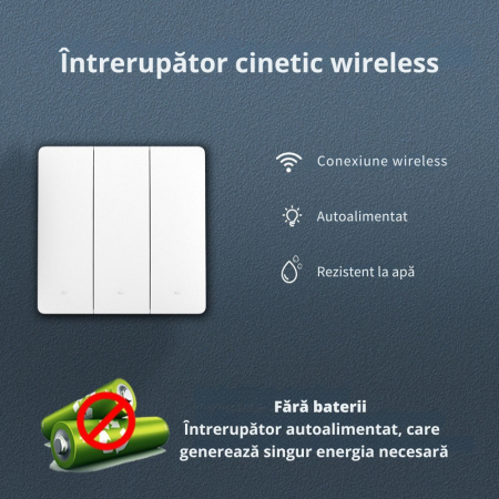 Întrerupător Triplu Cinetic Fără Fir cu Revenire si 3 Controllere [1]