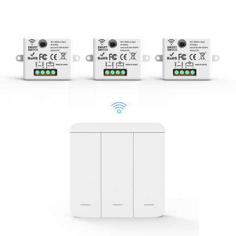 Electrice & Smart Home - Intrerupator Triplu cu Revenire Fara Fir si 3 Controllere Wireless RF433, Control al Luminilor si Aparatelor, Alb