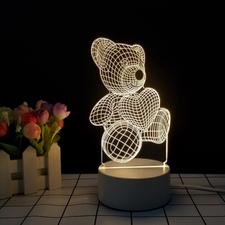 Monitorizare bebelusi - Lampa De Veghe 3D LED, Model Urs cu Inimioara, Alimentare USB, 20cm