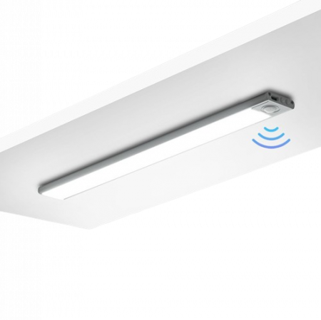 Lampi LED - Lampa Inteligenta LED cu Senzor de Miscare, Ultra Slim, 40 cm, Reincarcabila USB-C, 3 Temperaturi Culoare, Intensitate Reglabila, Suport Magnetic, Aluminiu, Argintiu, Pentru Bucatarie, Hol, Dressing