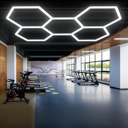 Electrice & Smart Home - Lampa LED cu 5 Hexagoane tip Fagure, Honeycomb, 168W, 2444x1707 mm, 6500K, Modulara