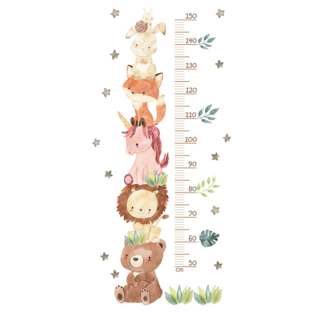 Metru Sticker Autocolant cu Animale pentru Masurare Inaltime Copii, Urs, Leu, Unicorn, Vulpe, Iepure, Melc, 120x56 cm, Aida HER® [1]