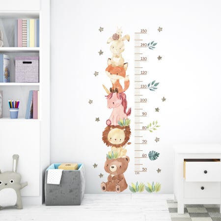 Metru Sticker Autocolant cu Animale pentru Masurare Inaltime Copii, Urs, Leu, Unicorn, Vulpe, Iepure, Melc, 120x56 cm, Aida HER®
