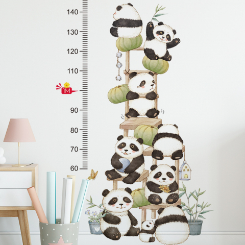 Metru Sticker Autocolant pentru Masurare Inaltime Copii, Ursi Panda, 120x75 cm [2]