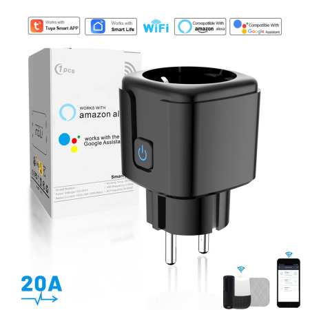 Electrice & Smart Home - Priză Inteligentă Smart WiFi 20A – Control Vocal și Monitorizare Consum