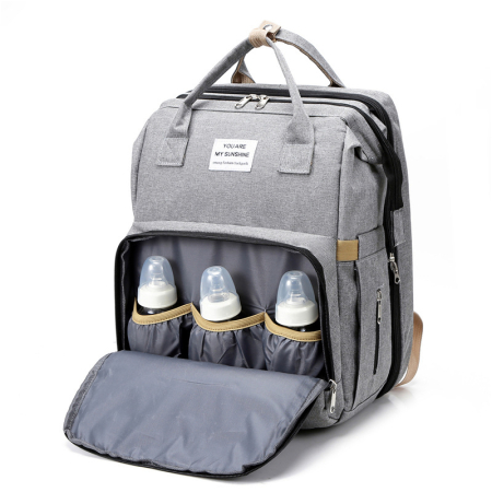 Jucarii, Copii, Mami & Bebe - Rucsac pentru Mamici, Bebelusi si Copii, Multifunctional, Patut Extensibil, Impermeabil, Prindere Carucior, Gri