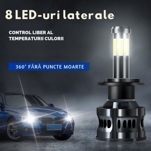 Becuri Auto - Set 2 Becuri LED Auto H1, Canbus, 6000K, 50W, 10000LM, Iluminare Completă 360°