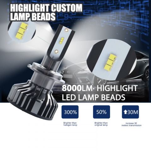 Set 2 Becuri LED H7, Canbus, 6500K, 8000LM, 50W [4]