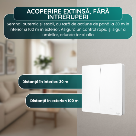 Set 2 Întrerupătoare Cinetice Duble Fără Fir cu Revenire + 2 Controllere RF433+WiFi, Cap-Scara, Fara Baterii, Autoalimentare Cinetica, Control din Aplicatie, Compatibil Alexa si Google Home, Montaj As [5]