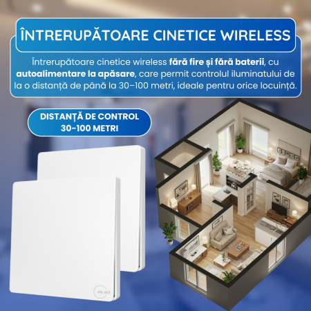 Set 2 Întrerupătoare Cinetice + Controller RF433 – Cap-Scară Wireless [1]