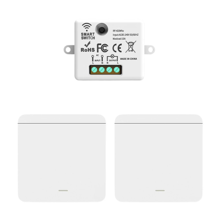 Electrice & Smart Home - Set 2 Intrerupatoare cu Revenire Fara Fir si 1 Controller Wireless (RF433), Cap-Scara, Control al Luminilor si Aparatelor, Alb
