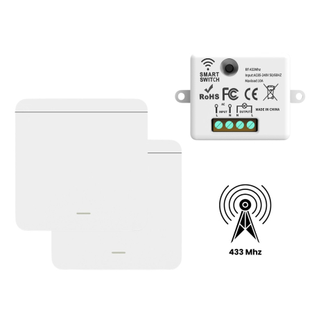 Electrice & Smart Home - Set 2 Intrerupatoare cu Revenire Fara Fir si 1 Controller Wireless (RF433), Cap-Scara, Control al Luminilor si Aparatelor, Alb
