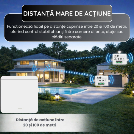 Set 2 Intrerupatoare cu Revenire Fara Fir si 1 Controller Wireless (RF433), Cap-Scara, Control al Luminilor si Aparatelor, Alb [5]