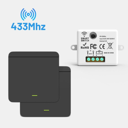 Electrice & Smart Home - Set 2 Intrerupatoare cu Revenire Fara Fir si 1 Controller Wireless (RF433), Cap-Scara, Control al Luminilor si Aparatelor, Negru