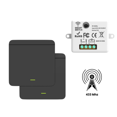 Electrice & Smart Home - Set 2 Intrerupatoare cu Revenire Fara Fir si 1 Controller Wireless (RF433), Cap-Scara, Control al Luminilor si Aparatelor, Negru