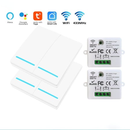 Electrice & Smart Home - intrerupatoare-duble-fara-fir-cap-scara-si-2-relee-smart-alb