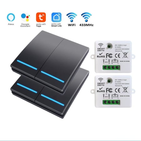 Electrice & Smart Home - intrerupatoare-duble-fara-fir-cap-scara-si-2-relee-smart-negru