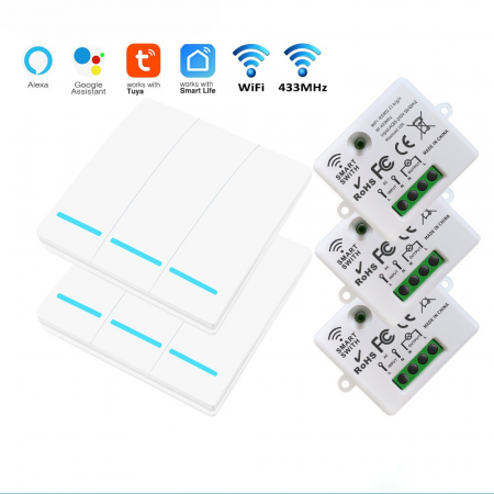 Dispozitive Smart - Set 2 Întrerupătoare Triple + 3 Controllere Wireless Inteligente – Control prin Aplicație