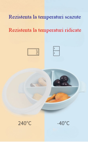 Set Diversificare Bebe din Silicon, 8 Piese, Baveta, Farfurie cu Capac, Bol, 2 Lingurite, 2 Furculite si Cana, Bleu, Aida HER® [2]