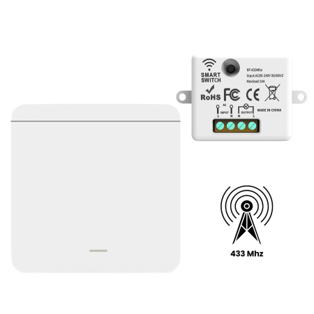 Electrice & Smart Home - Set Intrerupator cu Revenire Fara Fir si 1 Controller (RF433), Control al Luminilor si Aparatelor, Alb
