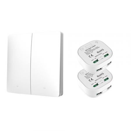 Electrice & Smart Home - Set Intrerupator Dublu Cinetic Fara Baterii cu Revenire, Fara Fir și 2 Controllere Wireless – Control inteligent pentru lumini și aparate