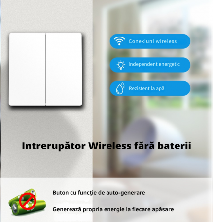 Set Intrerupator Dublu Cinetic Fara Baterii cu Revenire, Fara Fir și 2 Controllere Wireless – Control inteligent pentru lumini și aparate [1]