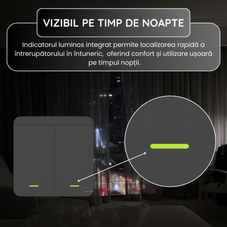 Set Intrerupator Dublu RF 433 MHz si 2 Module Releu Incluse, Control 2 Circuite Iluminat, Montaj Usor, Negru [2]