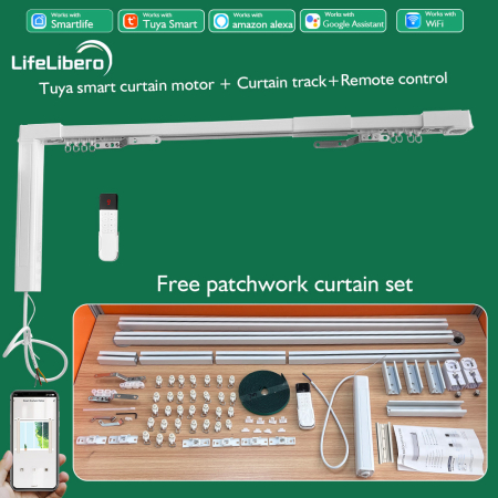 Electrice & Smart Home - Sistem Sina Inteligenta Perdea, Kit Complet 2.14m - 8.14m, Motor WiFi Tuya / Smart Life, Control Vocal Alexa si Google Home, Telecomanda Inclusa, Alb