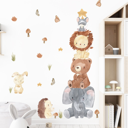 Sticker Autocolant Copii, Animale (Arici, Iepuras, Elefant, Urs, Leu, Soricel), 69x83 cm, Aida HER® [1]