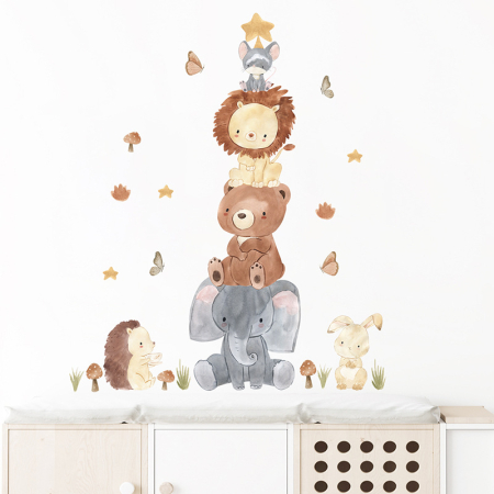 Sticker Autocolant Copii, Animale (Arici, Iepuras, Elefant, Urs, Leu, Soricel), 69x83 cm, Aida HER® [4]
